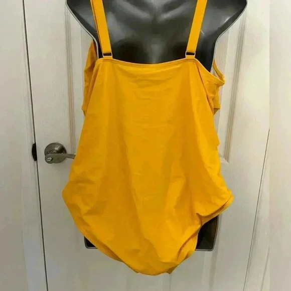Yellow, Full Piece Bathing Suit with Mesh Cut-Outs,  Sz 4XL - Picture 4 of 5
